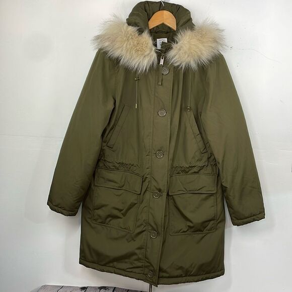 Gap ColdControl Parka Jacket Coat Green With Faux Fur hood size Large Tall - Picture 1 of 16